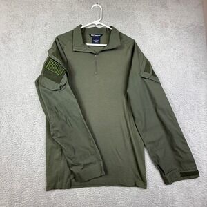 5.11 Tactical Series Long Sleeve Henley Shirt‎ Mens L Green USA Flag Patch